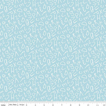 19" End of Bolt - Alphabet Zoo Alphabet Soup C14093 Aqua - Riley Blake Designs - Tossed Letters - Quilting Cotton Fabric