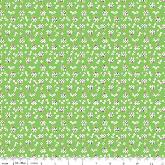 CLEARANCE Storytime 30s Fences C13861 Green - Riley Blake  - Floral Flowers - Quilting Cotton