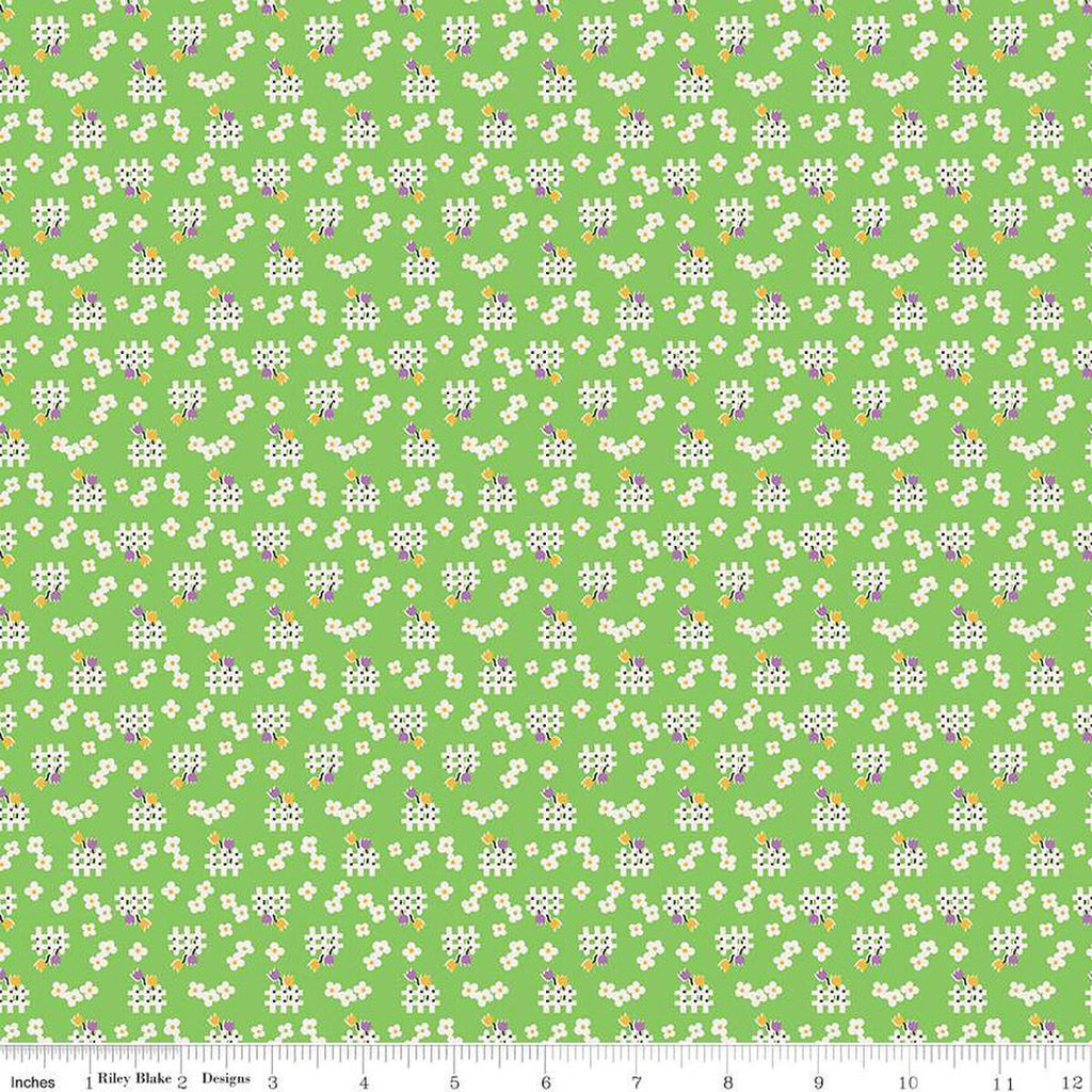 SALE Storytime 30s Fences C13861 Green by Riley Blake Designs - Floral Flowers - Quilting Cotton Fabric