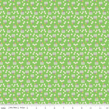 Fat Quarter End of Bolt Piece - CLEARANCE Storytime 30s Fences C13861 Green - Riley Blake  - Floral Flowers - Quilting Cotton