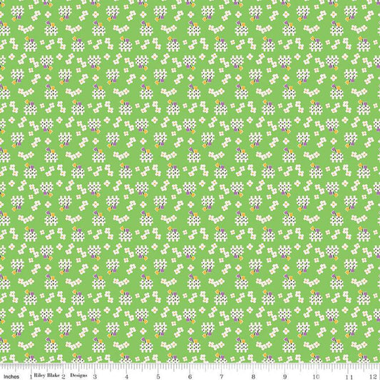 Fat Quarter End of Bolt Piece - CLEARANCE Storytime 30s Fences C13861 Green - Riley Blake  - Floral Flowers - Quilting Cotton