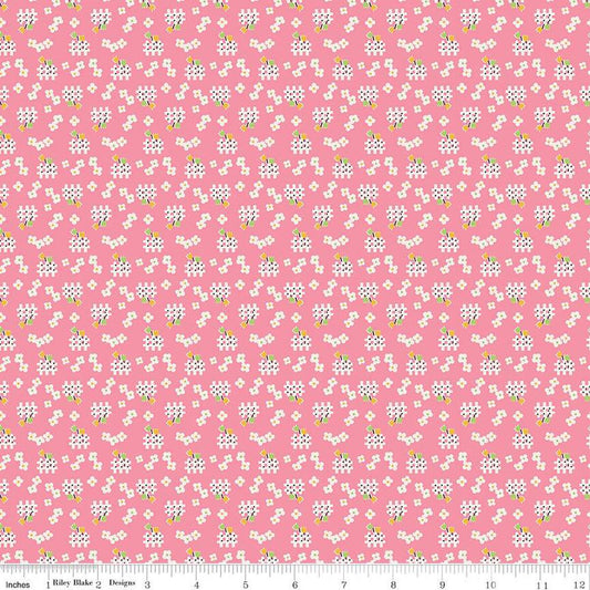 SALE Storytime 30s Fences C13861 Pink - Riley Blake Designs - Floral Flowers - Quilting Cotton Fabric