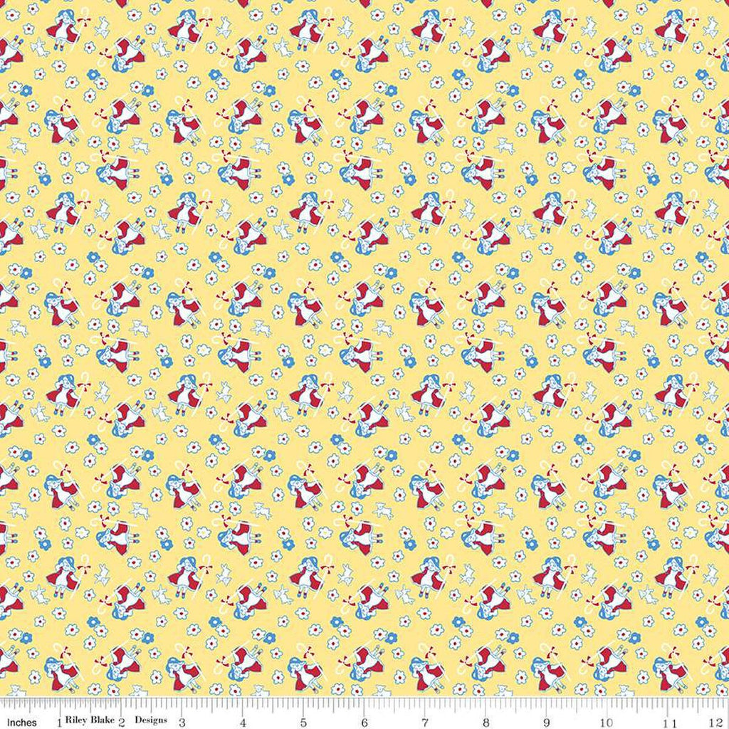SALE Storytime 30s Bo Peep C13863 Yellow by Riley Blake Designs - Little Bo Peep Sheep Flowers - Quilting Cotton Fabric