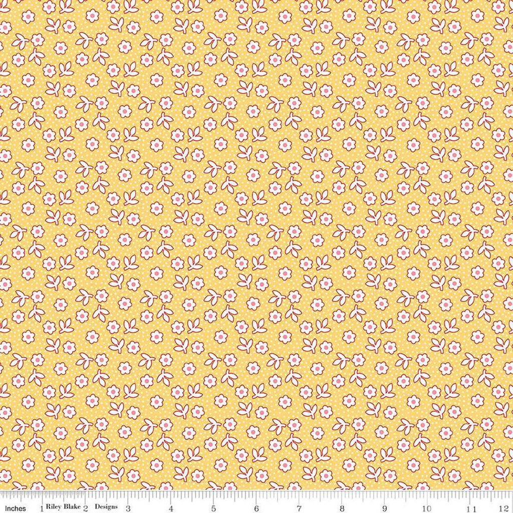 Storytime 30s Dots Daisies C13866 Honey - Riley Blake Designs - Floral Flowers - Quilting Cotton Fabric