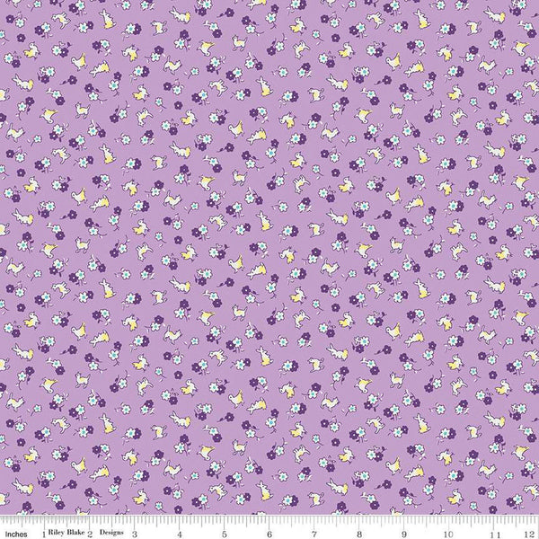 CLEARANCE Storytime 30s Animals C13868 Violet by Riley Blake  - Animals Blossoms - Quilting Cotton