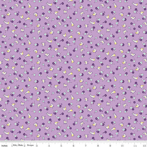 CLEARANCE Storytime 30s Animals C13868 Violet by Riley Blake  - Animals Blossoms - Quilting Cotton