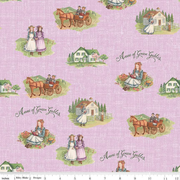 Anne of Green Gables Anne and Friends C13851 Lavender - Riley Blake Designs - Vignettes Text - Quilting Cotton Fabric