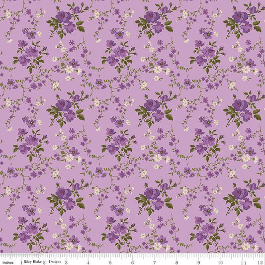 29" End of Bolt Anne of Green Gables Floral C13853 Violet - Riley Blake Designs - Flowers Leaves - Quilting Cotton Fabric - Licensed Product