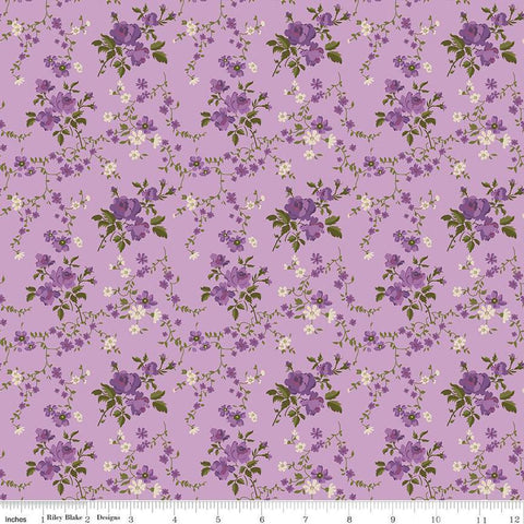 SALE Anne of Green Gables Floral C13853 Violet - Riley Blake Designs - Flowers Leaves - Quilting Cotton Fabric