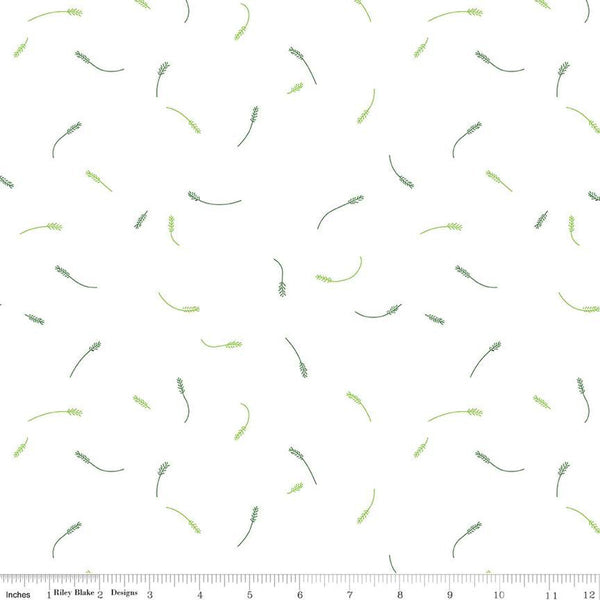 Fat Quarter End of Bolt - SALE Hush Hush 3 Tiny Twigs C14070 by Riley Blake Designs - Leaves Leaf Sprigs Low-Volume - Quilting Cotton Fabric