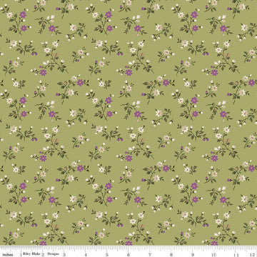 Fat Quarter End of Bolt - Anne of Green Gables Stems C13854 Fern - Riley Blake - Floral Flowers Leaves - Quilting Cotton - Licensed Product