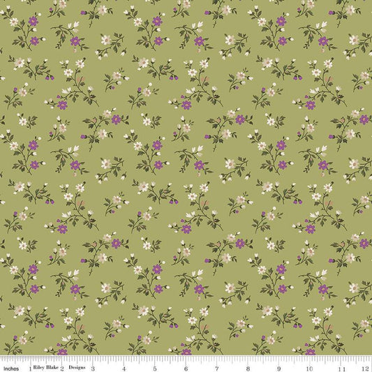 Fat Quarter End of Bolt - Anne of Green Gables Stems C13854 Fern - Riley Blake - Floral Flowers Leaves - Quilting Cotton - Licensed Product