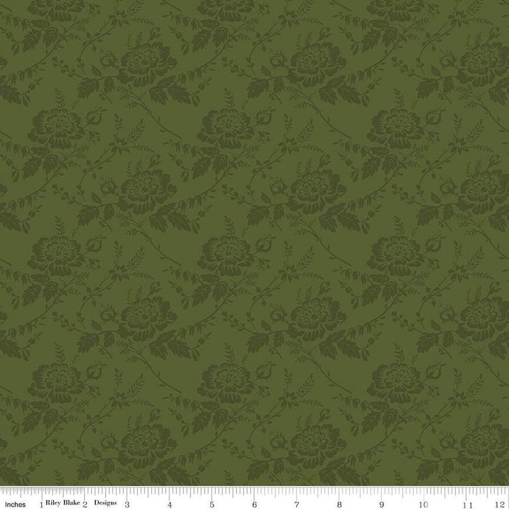 SALE Anne of Green Gables Damask C13855 Basil - Riley Blake Designs - Floral Flowers Leaves Tone-on-Tone - Quilting Cotton Fabric