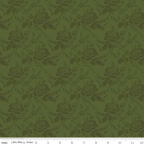 SALE Anne of Green Gables Damask C13855 Basil - Riley Blake Designs - Floral Flowers Leaves Tone-on-Tone - Quilting Cotton Fabric