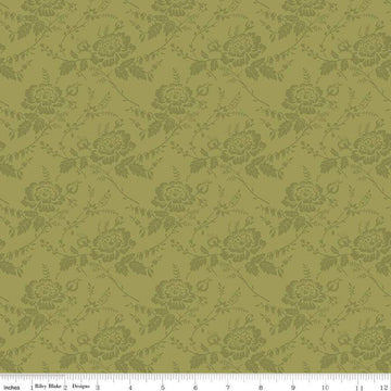 34" End of Bolt - Anne of Green Gables Damask C13855 Olive - Riley Blake - Floral Flowers Leaves - Quilting Cotton - Licensed Product