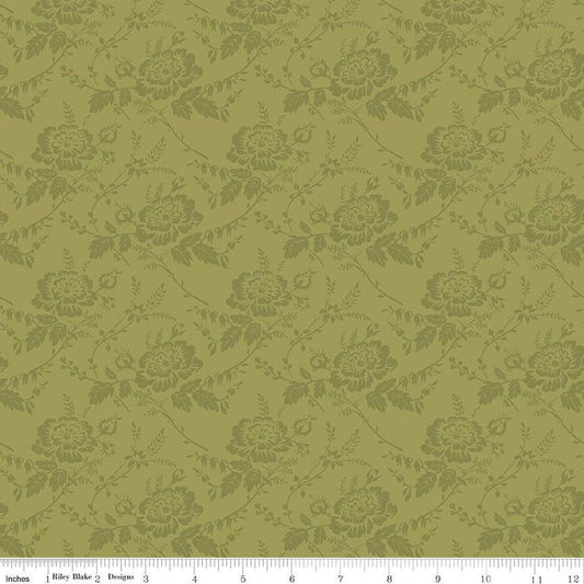 34" End of Bolt - Anne of Green Gables Damask C13855 Olive - Riley Blake - Floral Flowers Leaves - Quilting Cotton - Licensed Product