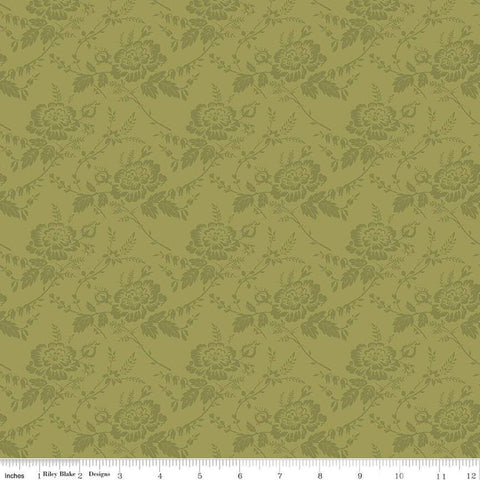 SALE Anne of Green Gables Damask C13855 Olive - Riley Blake Designs - Floral Flowers Leaves Tone-on-Tone  - Quilting Cotton Fabric