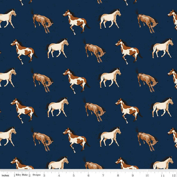 Wild Rose Horses C14042 Navy - Riley Blake Designs - Horse Western - Quilting Cotton Fabric