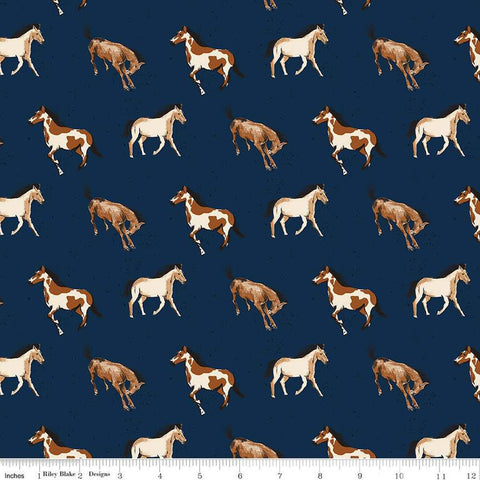 SALE Wild Rose Horses C14042 Navy - Riley Blake Designs - Horse Western - Quilting Cotton Fabric