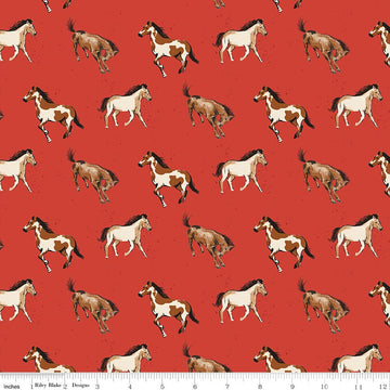 SALE Wild Rose Horses C14042 Red - Riley Blake Designs - Horse Western - Quilting Cotton Fabric