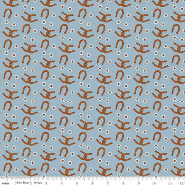 Wild Rose Horseshoes C14045 Blue - Riley Blake Designs - Flowers Western - Quilting Cotton Fabric