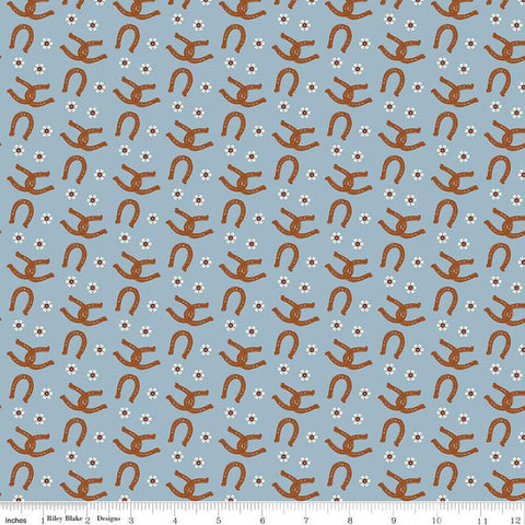 SALE Wild Rose Horseshoes C14045 Blue by Riley Blake Designs - Flowers Western - Quilting Cotton Fabric
