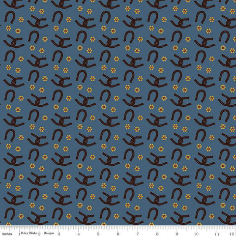 Wild Rose Horseshoes C14045 Denim by Riley Blake Designs - Flowers Western - Quilting Cotton Fabric