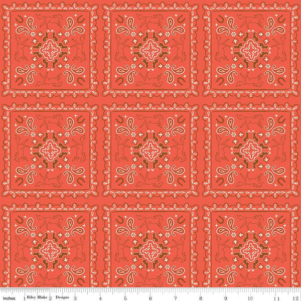 Wild Rose Bandanas C14046 Cayenne by Riley Blake Designs - Flowers Paisleys Horseshoes Horses Western - Quilting Cotton Fabric