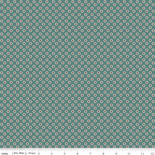 11" End of Bolt - Wild Rose Tiny Flowers C14047 Teal - Riley Blake Designs - Floral Flowers Western - Quilting Cotton Fabric