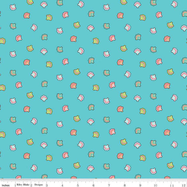 SALE Mer-Mazing Seashells C14193 Blue by Riley Blake Designs - Shells - Quilting Cotton Fabric