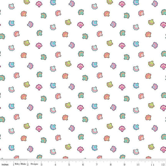 SALE Mer-Mazing Seashells C14193 White - Riley Blake Designs - Shells - Quilting Cotton Fabric
