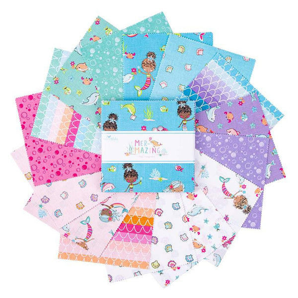 Mer-Mazing Charm Pack 5" Stacker Bundle - Riley Blake Designs - 42 piece Precut Pre cut - Mermaids - Quilting Cotton Fabric