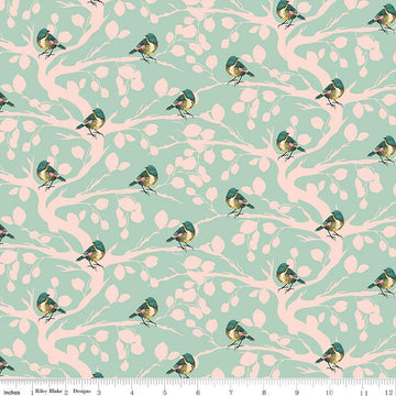 Porch Swing Birds & Branches C14051 Mint - Riley Blake Designs - Quilting Cotton Fabric