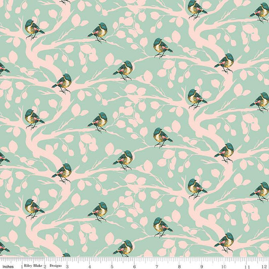 Porch Swing Birds & Branches C14051 Mint - Riley Blake Designs - Quilting Cotton Fabric