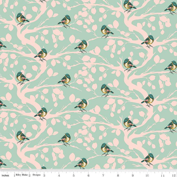 Porch Swing Birds and Branches C14051 Mint by Riley Blake Designs - Quilting Cotton Fabric