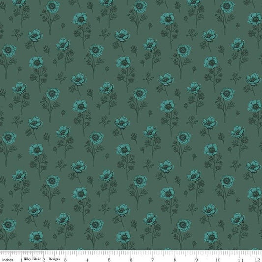 SALE Porch Swing Botanical Anemones C14052 Hunter - Riley Blake Designs - Floral Flowers - Quilting Cotton Fabric