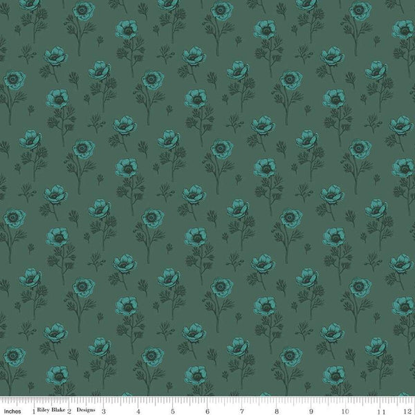 SALE Porch Swing Botanical Anemones C14052 Hunter by Riley Blake Designs - Floral Flowers - Quilting Cotton Fabric