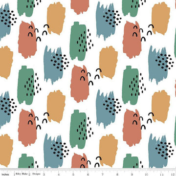 SALE Alphabet Zoo Abstract C14091 White - Riley Blake Designs - Paintbrush Strokes - Quilting Cotton Fabric