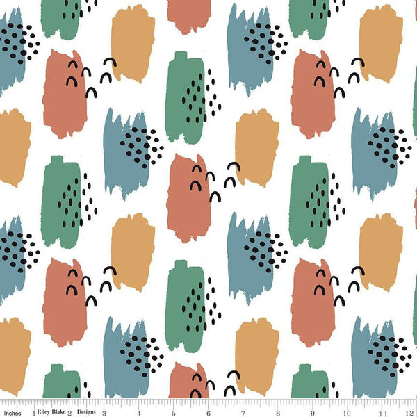 Alphabet Zoo Abstract C14091 White by Riley Blake Designs - Paintbrush Strokes - Quilting Cotton Fabric