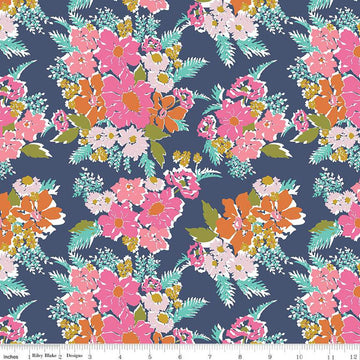 SALE Flower Farm Main C13980 Navy - Riley Blake Designs - Floral Flowers - Quilting Cotton Fabric