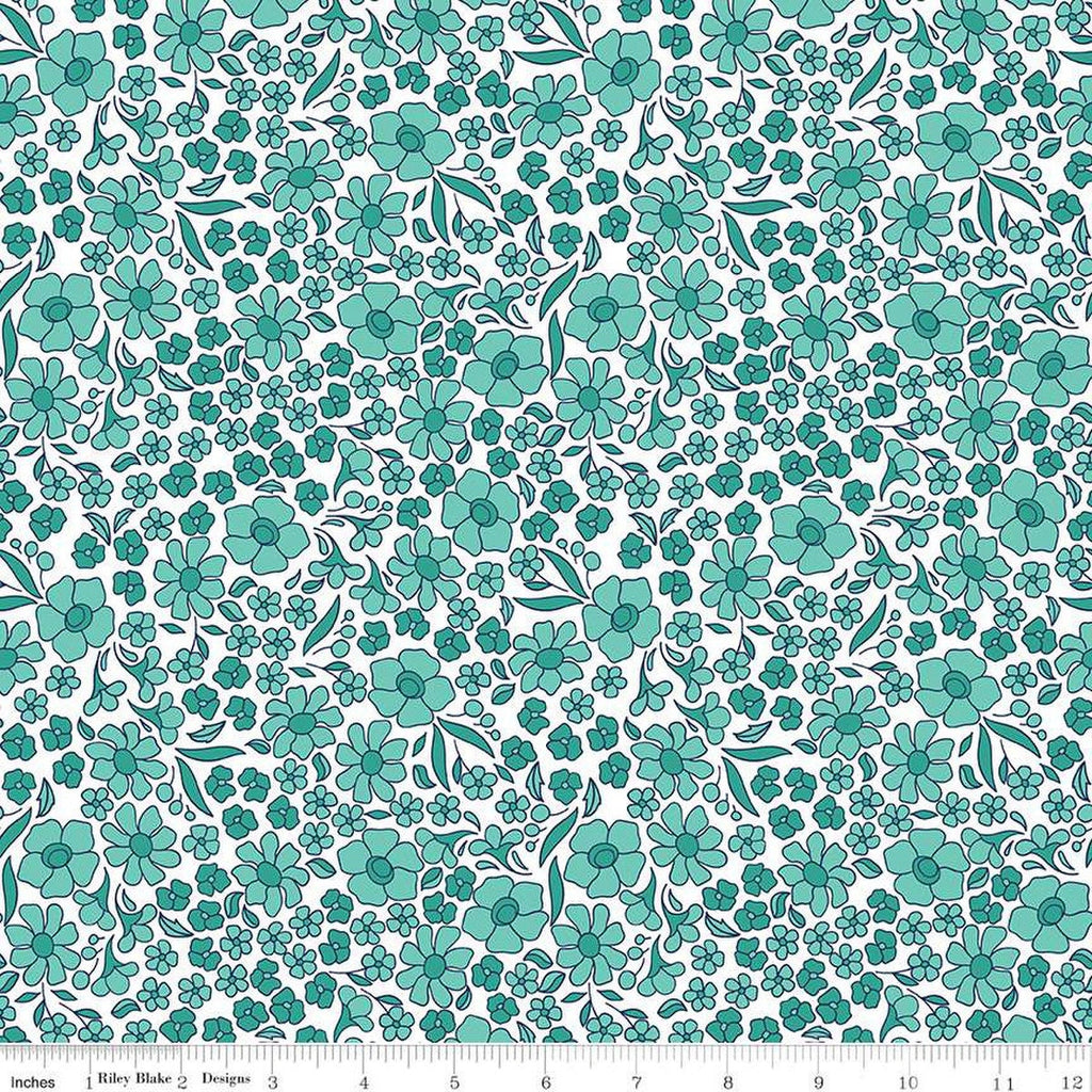 SALE Flower Farm Flower Field C13982 Teal by Riley Blake Designs - Floral Flowers on White - Quilting Cotton Fabric