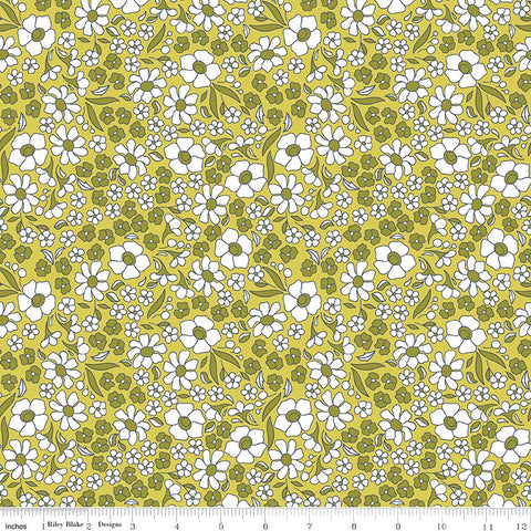 Flower Farm Flower Field C13982 Lime - Riley Blake Designs - Floral White Flowers - Quilting Cotton Fabric