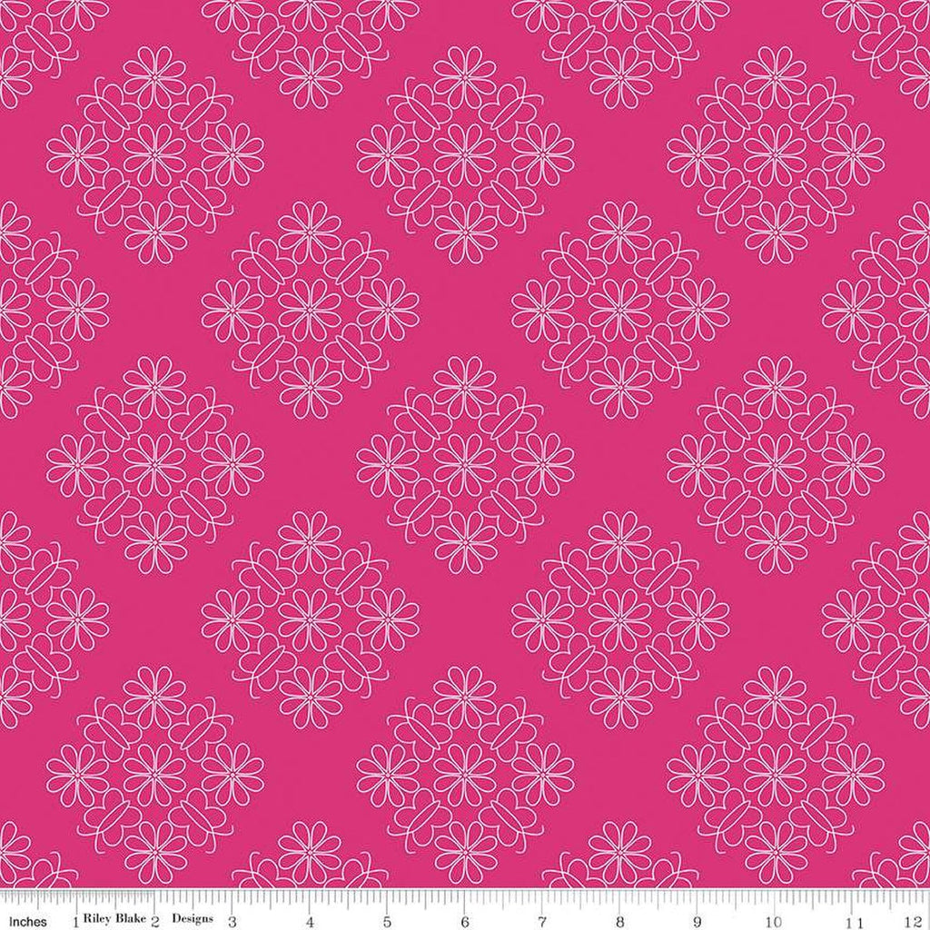 SALE Flower Farm Outlined Floral C13983 Magenta by Riley Blake Designs - Flowers - Quilting Cotton Fabric
