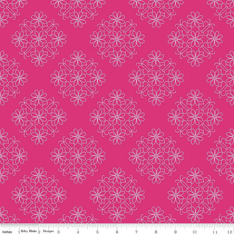 Flower Farm Outlined Floral C13983 Magenta by Riley Blake Designs - Flowers - Quilting Cotton Fabric