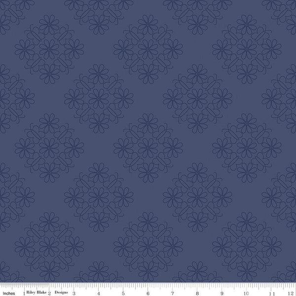 SALE Flower Farm Outlined Floral C13983 Navy - Riley Blake Designs - Flowers - Quilting Cotton Fabric