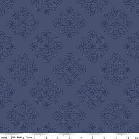 Flower Farm Outlined Floral C13983 Navy - Riley Blake Designs - Flowers - Quilting Cotton Fabric