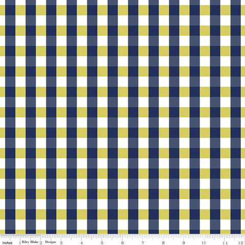 SALE Flower Farm PRINTED Gingham C13986 Navy by Riley Blake Designs - 1/2" Check Blue Lime White - Quilting Cotton Fabric