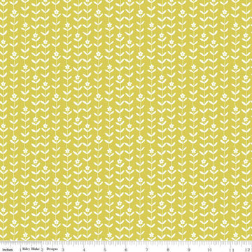 SALE Flower Farm Vines C13987 Lime - Riley Blake Designs - White Flowers Blossoms Leaves - Quilting Cotton Fabric