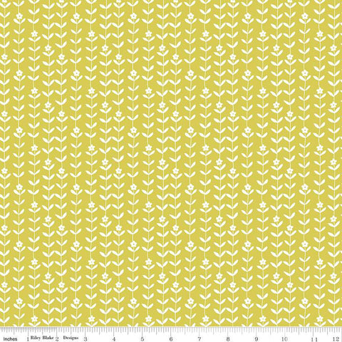 Flower Farm Vines C13987 Lime by Riley Blake Designs - White Flowers Blossoms Leaves - Quilting Cotton Fabric