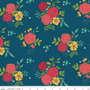 21" End of Bolt - SALE Market Street Main C14120 Navy - Riley Blake Designs - Floral Flowers - Quilting Cotton Fabric